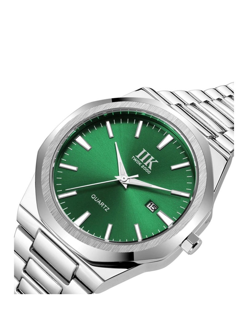 IIK Collection Men's Wrist Watch, Silver Band with Green Dial, And silver edges - Image 3