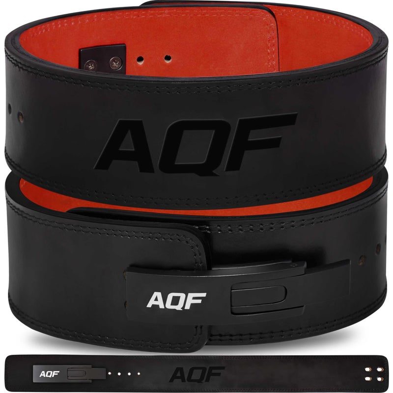 AQF Weight Lifting Belt for Men - 4” Wide x 13mm Thick Powerlifting Lever Buckle Gym Fitness Belt Heavy Duty Back Support Leather Deadlift Belt Workout Belt Bodybuilding (Alloy Buckle, M) - Image 1