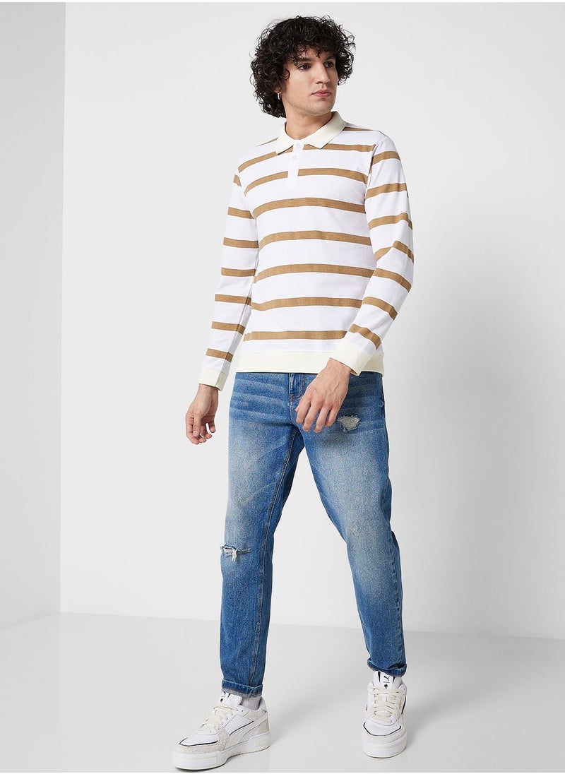 Seventy Five - Long Sleeve Striped Polo - Image 1