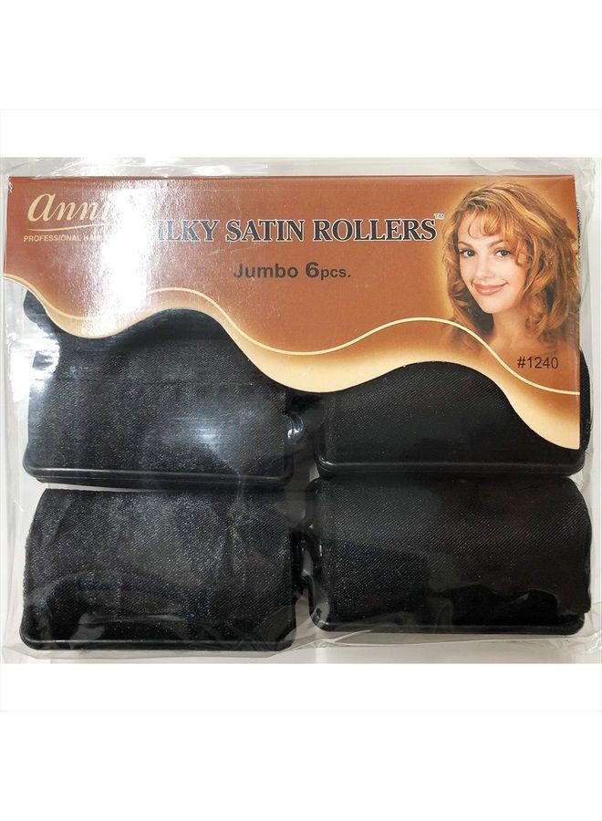 Annie Silky Satin Foam Rollers #1240, 6 Count Black Jumbo 1-1/2 Inch (2 Pack)