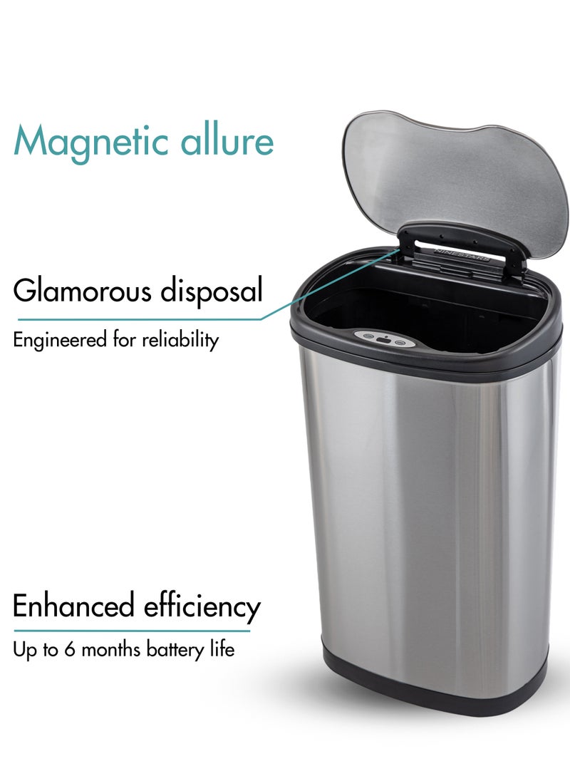 Ninestars - Ninestars Automatic Touchless Infrared Motion Sensor Trash Can Electric Modern Stain Resistant Garbage Bin for Kitchen Office Living Room 13 Gal 50L Stainless Steel - Image 1