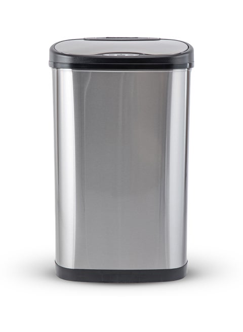 علبة قمامة بيضاوية مع مستشعر حركة أوتوماتيكي بدون لمس ، حاوية قمامة علوية سوداء ، مقاومة للماء ، حديثة ، للمطبخ ، المكتب ، غرفة المعيشة ، المرحاض ، قابلة لإعادة الشحن ، 13 جالون/50 لتر ، الفولاذ المقا