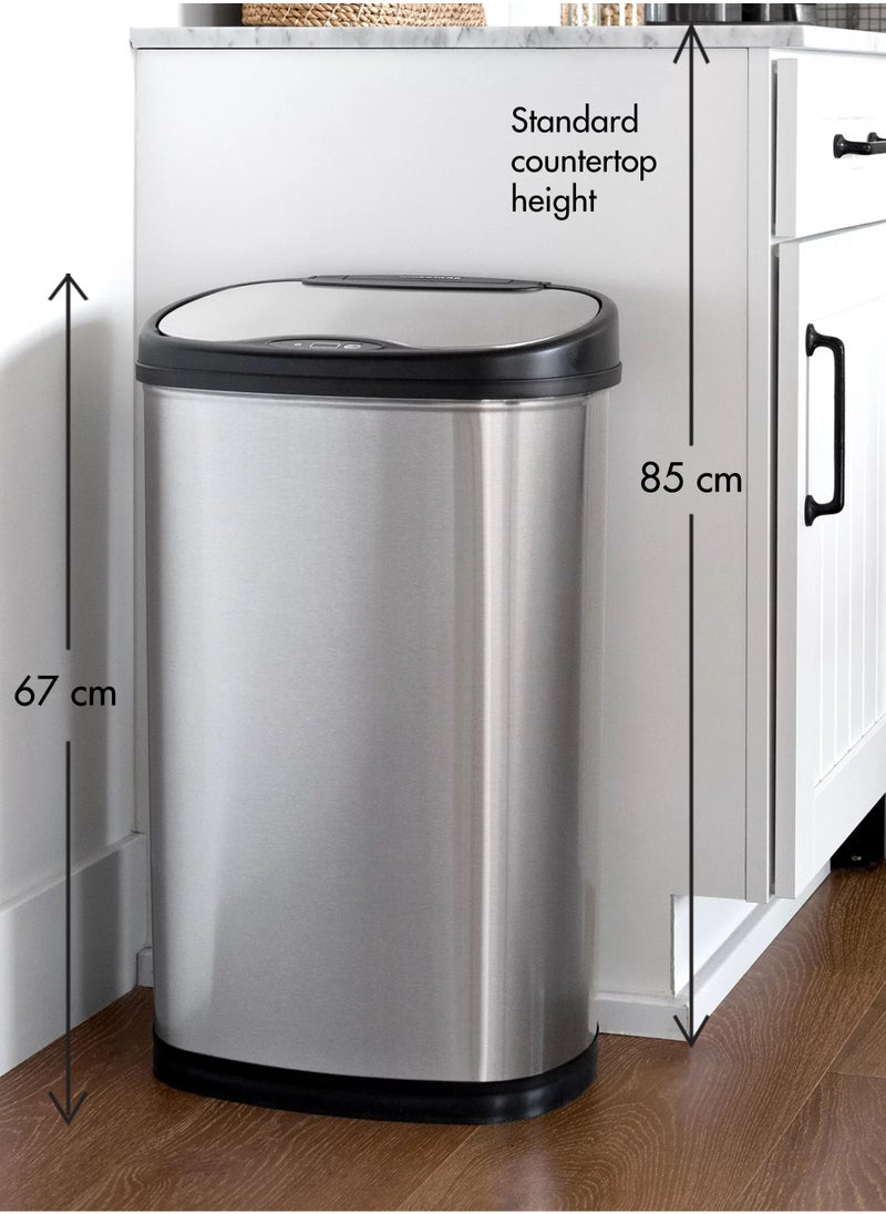 Ninestars - Ninestars Automatic Touchless Infrared Motion Sensor Trash Can Electric Modern Stain Resistant Garbage Bin for Kitchen Office Living Room 13 Gal 50L Stainless Steel - Image 1