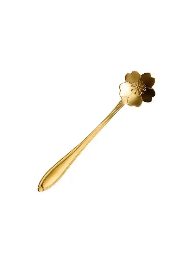 6 transparent golden flower glass water cups ,coffee cups(200ML each) and 6 cherry blossom spoons  - Image 2