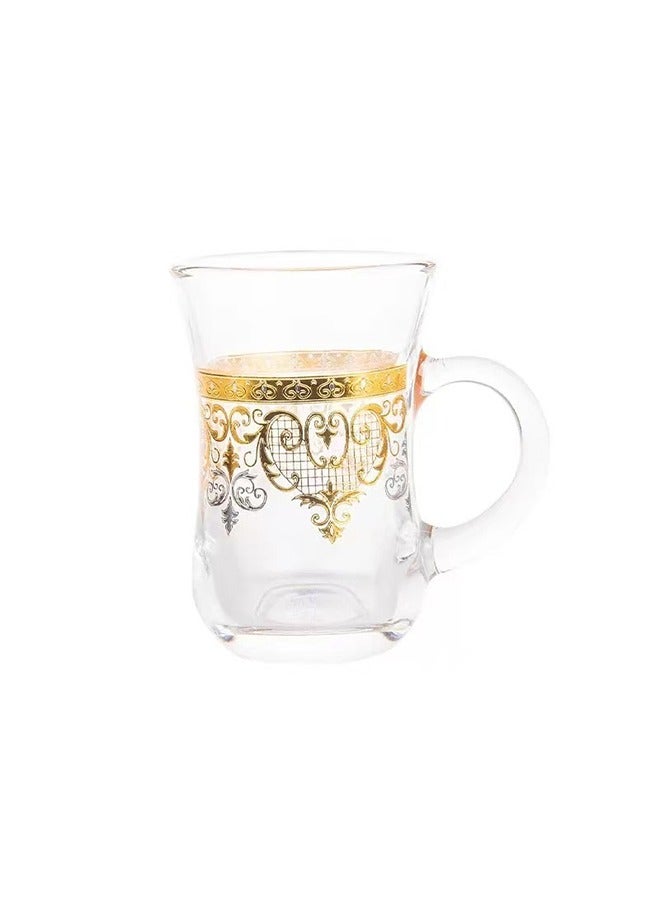6 transparent golden flower glass water cups ,coffee cups(200ML each) and 6 cherry blossom spoons  - Image 3