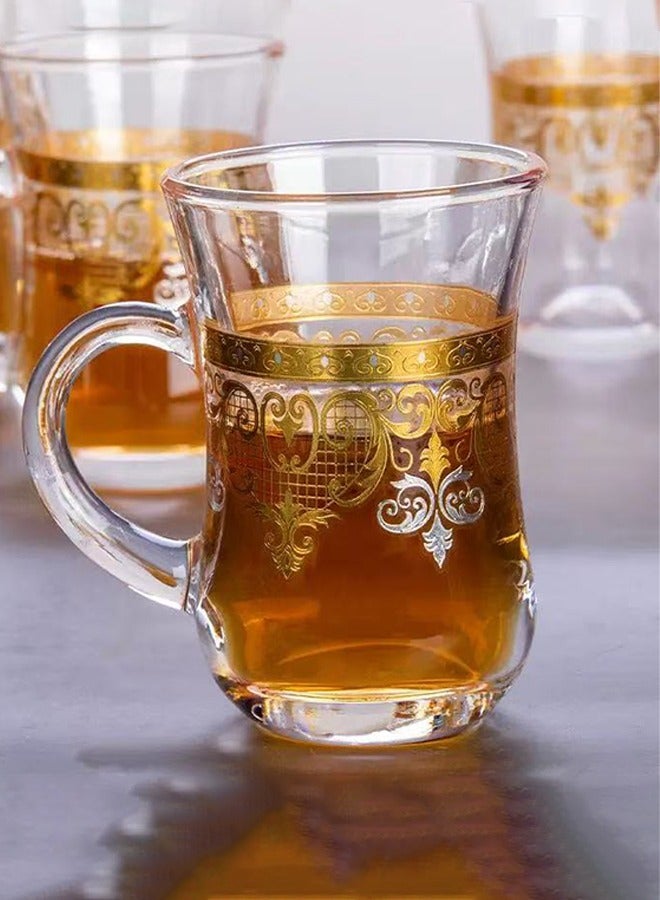 6 transparent golden flower glass water cups ,coffee cups(200ML each) and 6 cherry blossom spoons  - Image 4
