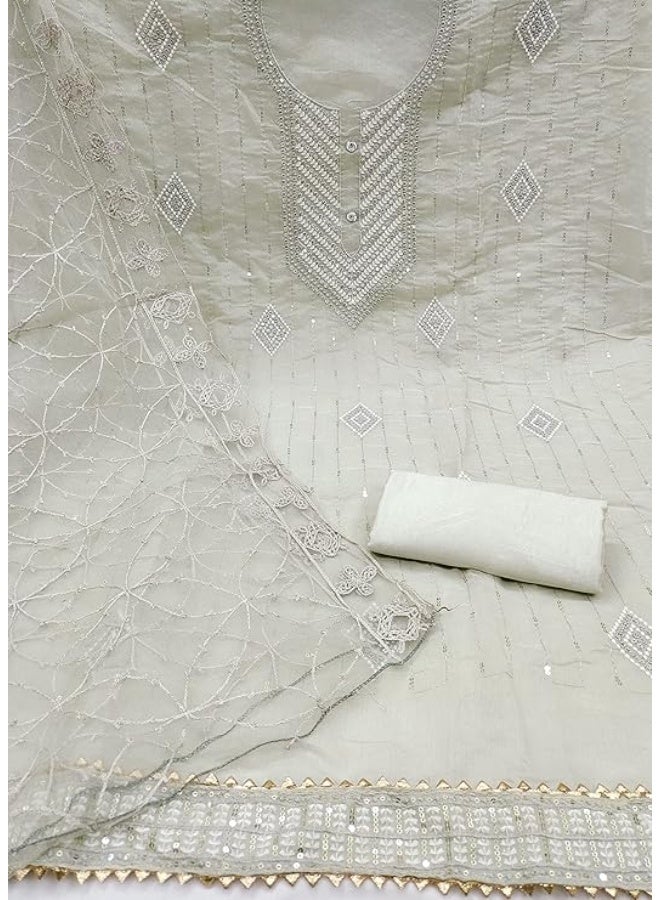 Sidhidata Women's Heavy Cotton Embroidery Work Unstitched Salwar Suit Dress Material With Chanderi Work Dupatta (Free Size) - Image 3