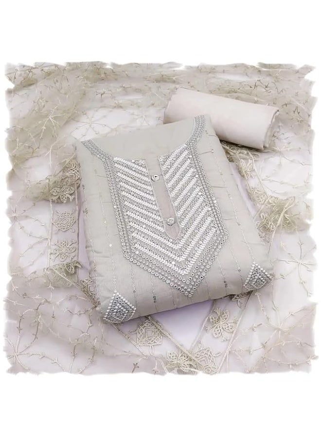 Sidhidata Women's Heavy Cotton Embroidery Work Unstitched Salwar Suit Dress Material With Chanderi Work Dupatta (Free Size) - Image 4