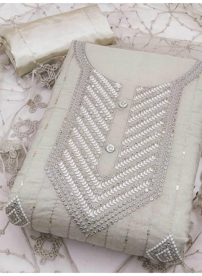 Sidhidata Women's Heavy Cotton Embroidery Work Unstitched Salwar Suit Dress Material With Chanderi Work Dupatta (Free Size) - Image 1