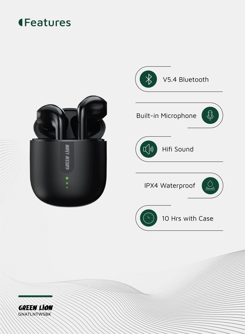 GREEN LION Atlanta True Wireless Earbuds with 3H Playtime & Voice Assistant / Bluetooth V5.4 / HiFi Sound / Truewireless Headphones - Black - Image 2