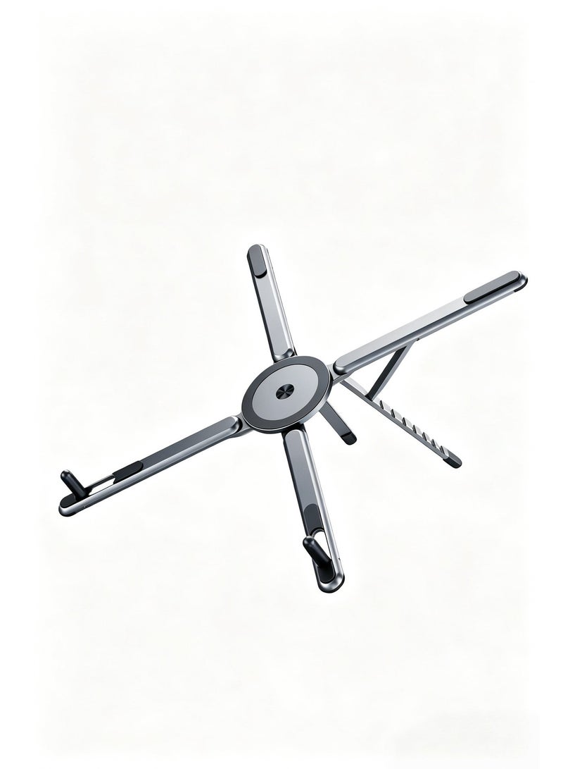 Portable Foldable Aluminium Laptop Stand Multi-Angle Adjustable, Universal Desk Holder for MacBook, Notebook, Tablet & Mobile Phone, Travel Office Cooling Support, Mini Selfie Gimbal with AI Tracking Function - Image 1