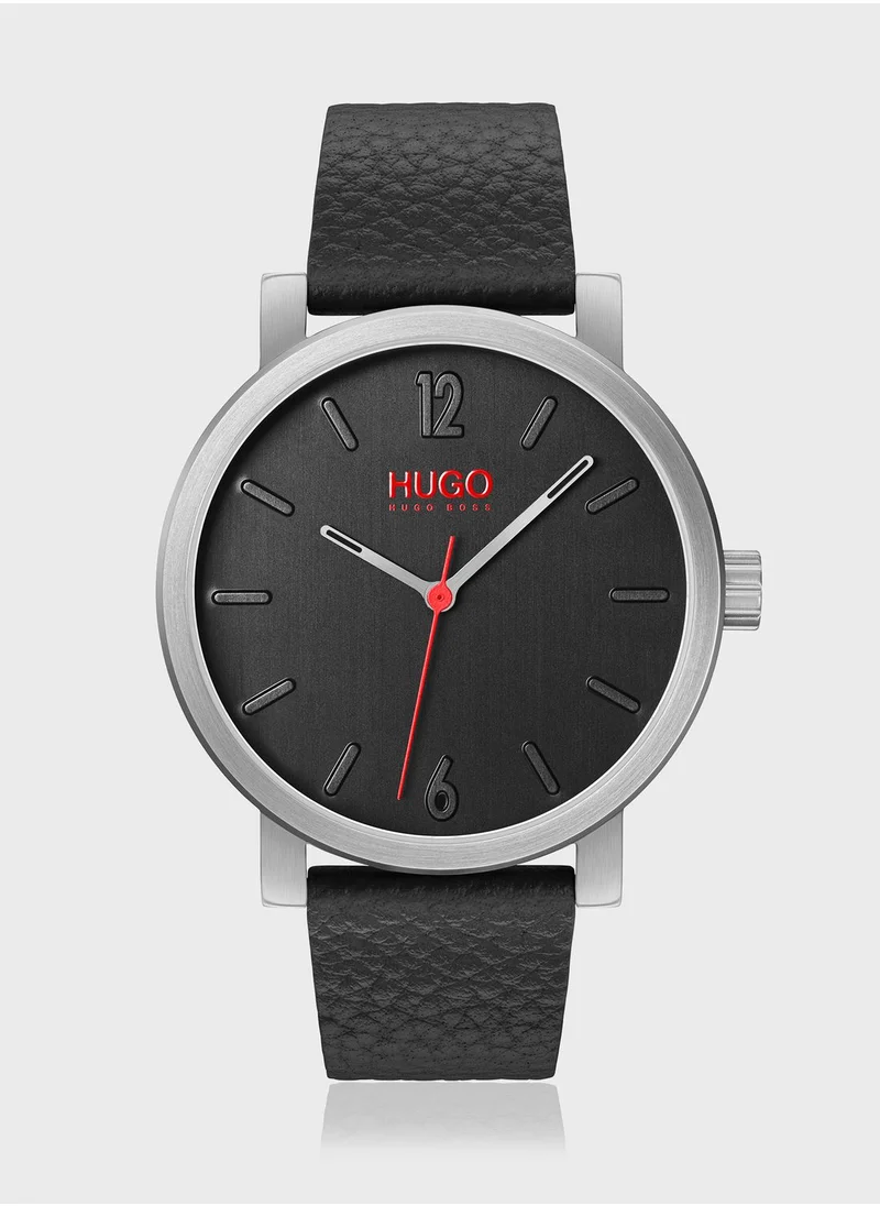 HUGO Leather Strap Analog Watch