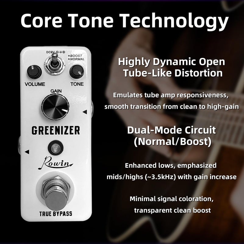 Rowin Overdrive Guitar Effect Pedal Greenizer Mini Analog Pedal Tube Scream Sound True Bypass DC 9V White LEF-323 - Image 1