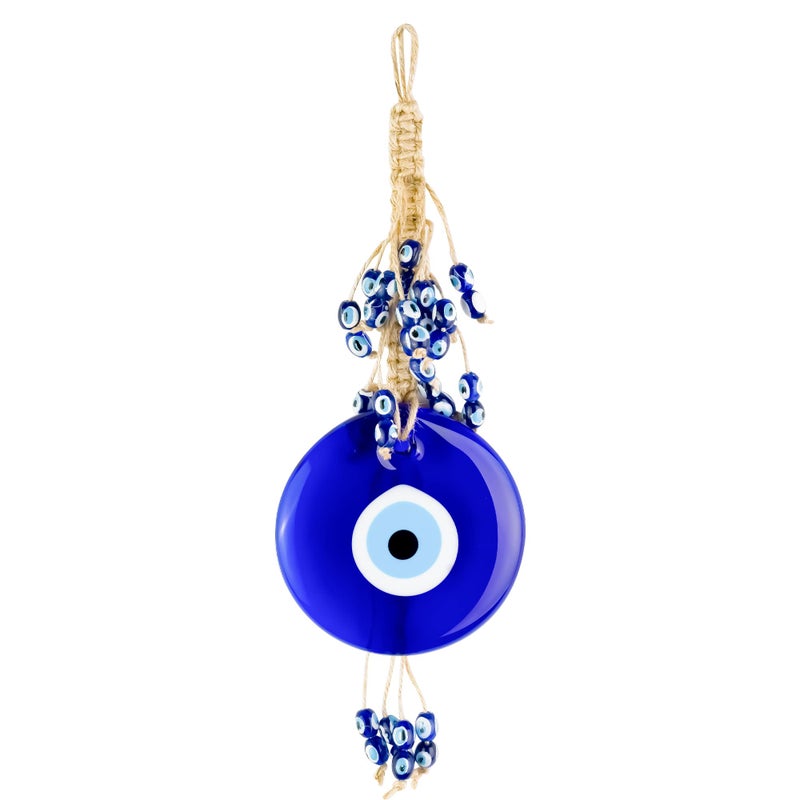 BCS Evil Eye Wall Decor 4'' Blue Glass Turkish Greek Nazar Amulet Good Luck & Protection Charm - Handmade Hanging Ornament for Home Office  Garden  Door - Ojo Turco - Image 1