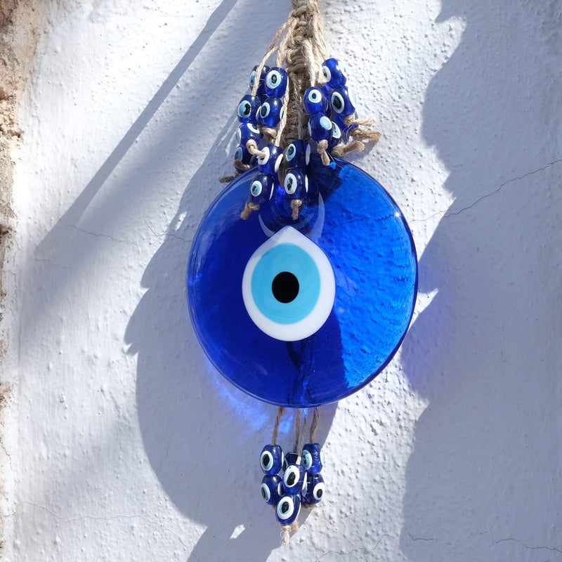 BCS Evil Eye Wall Decor 4'' Blue Glass Turkish Greek Nazar Amulet Good Luck & Protection Charm - Handmade Hanging Ornament for Home Office  Garden  Door - Ojo Turco - Image 3