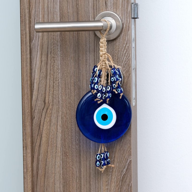 BCS Evil Eye Wall Decor 4'' Blue Glass Turkish Greek Nazar Amulet Good Luck & Protection Charm - Handmade Hanging Ornament for Home Office  Garden  Door - Ojo Turco - Image 2