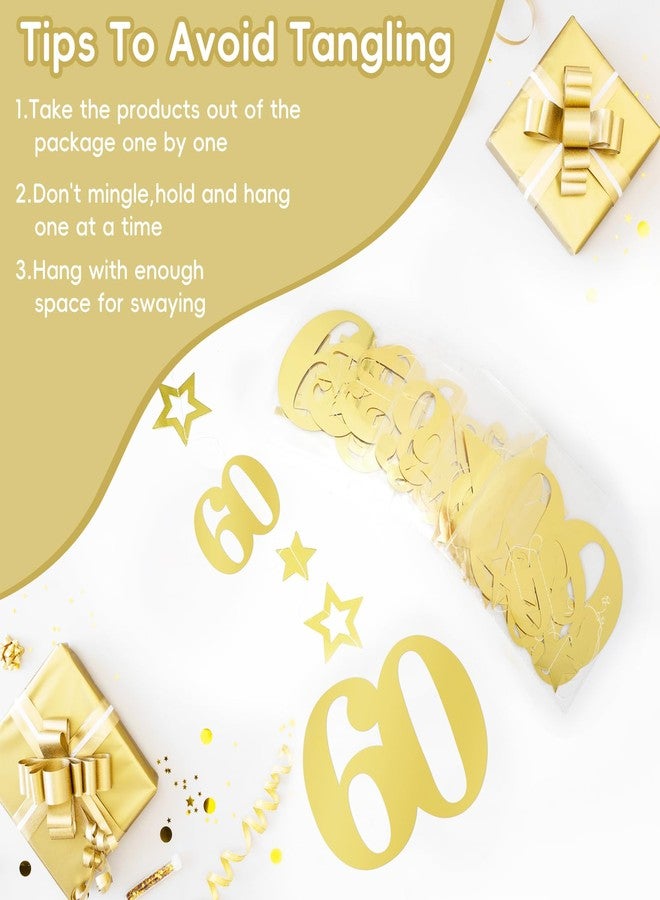 Eucutur Gold 60th Birthday Decorations for Men Women, Pre-Strung Glitter Twinkle Number 60 Years Old Vintage 1966 Hanging Streamer Banner Party Supplies, Cheers 60th Birthday Anniversary Decor - Image 3