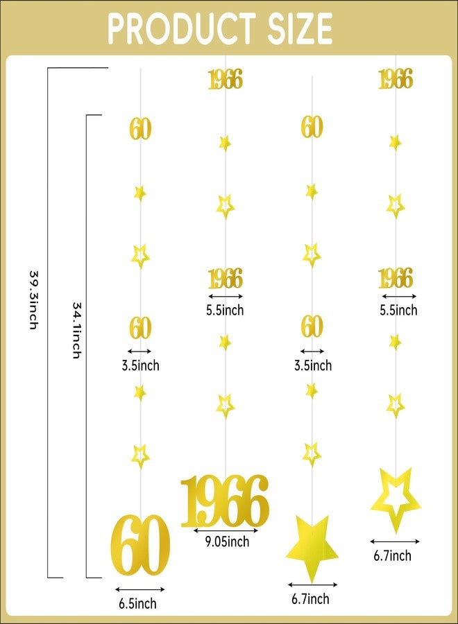 Eucutur Gold 60th Birthday Decorations for Men Women, Pre-Strung Glitter Twinkle Number 60 Years Old Vintage 1966 Hanging Streamer Banner Party Supplies, Cheers 60th Birthday Anniversary Decor - Image 2