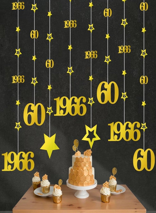 Eucutur Gold 60th Birthday Decorations for Men Women, Pre-Strung Glitter Twinkle Number 60 Years Old Vintage 1966 Hanging Streamer Banner Party Supplies, Cheers 60th Birthday Anniversary Decor - Image 1