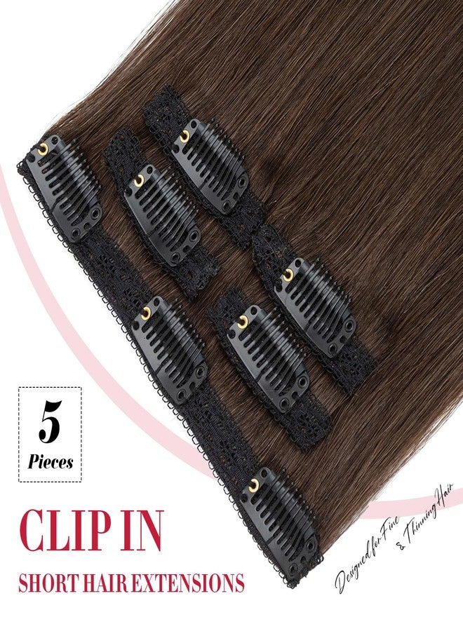 S-noilite Short Clip in Hair Extensions Real Remy Human Hair,S-noilite Short Hair Extensions Clip ins,Mini Clip in Extensions for Add Volume and Highlights,5 Pieces 38g 12 inch Dark Brown - Image 2