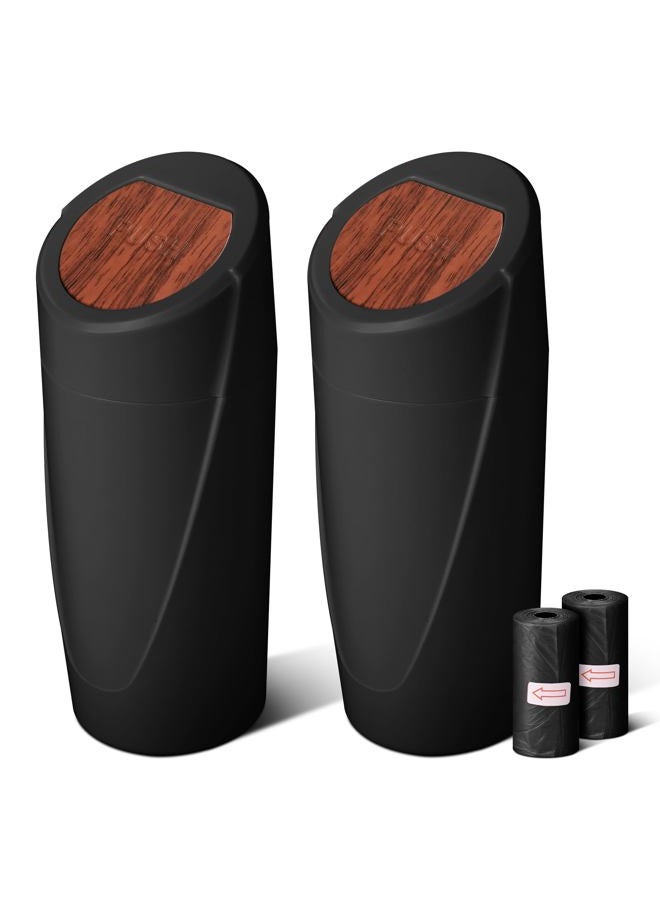 SGLRT Car Trash Bin with Lid-2 Pack Car Garbage Can Cup Holder-Mini Leakproof Vehicle Garbage Can Bin with 40pcs Trash Bags-Automotive Organizers and Storage for Front Back Seat Accessories(Wood Grain Lid) - Image 1
