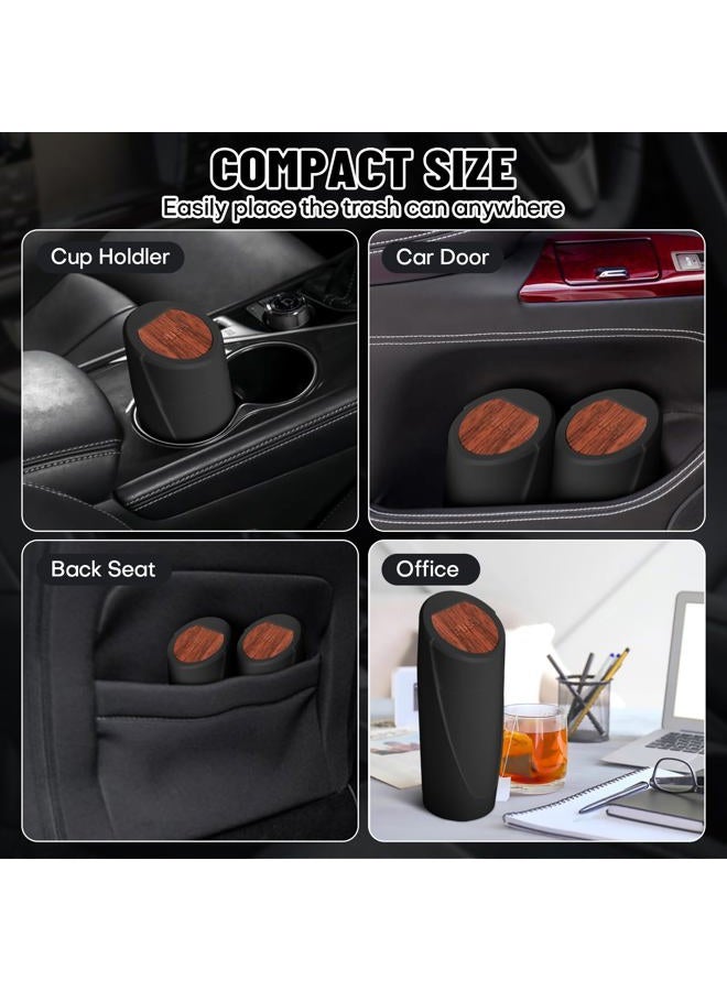 SGLRT Car Trash Bin with Lid-2 Pack Car Garbage Can Cup Holder-Mini Leakproof Vehicle Garbage Can Bin with 40pcs Trash Bags-Automotive Organizers and Storage for Front Back Seat Accessories(Wood Grain Lid) - Image 3