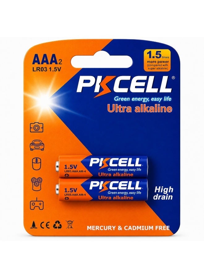 PKCELL AAA Alkaline Batteries Pack of 2, 1.5V High-Performance LR03 Batteries, 10-Year Shelf Life, Long-Lasting Power for Remote Controls, Toys, Clocks & Household Electronics - Image 1