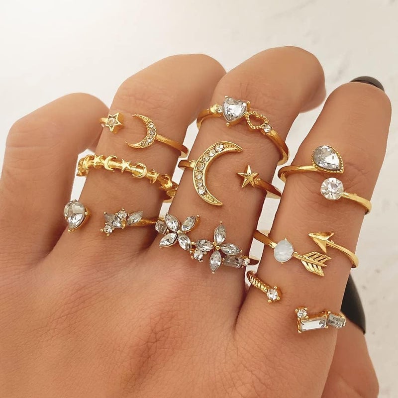 FUTIMELY Boho Retro Stackable Rings Sets for Women Knuckle Joint Finger Knuckle Nail Ring Sets Moon Stars Stack Preppy Statement Rings Cute Trendy Stuff Jewelry (A-9PC-Moon Stars Rings) - Image 2