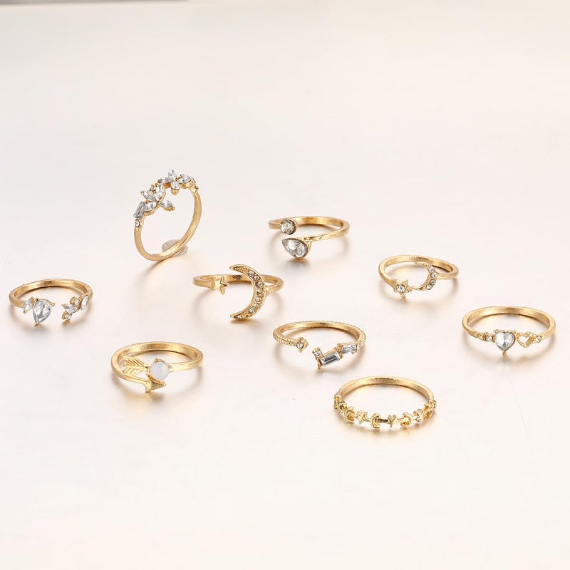 FUTIMELY Boho Retro Stackable Rings Sets for Women Knuckle Joint Finger Knuckle Nail Ring Sets Moon Stars Stack Preppy Statement Rings Cute Trendy Stuff Jewelry (A-9PC-Moon Stars Rings) - Image 5