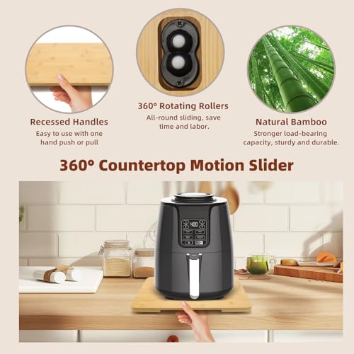 GIASSVIO 360° Rolling Tray Bamboo Appliance Slider for Kitchen Appliances, Coffee Maker Mat Tray for Countertops Sliding Tray for Coffee Maker Appliances Mat Easily from Under The Cabinet Natural11.6×13.9 - Image 4