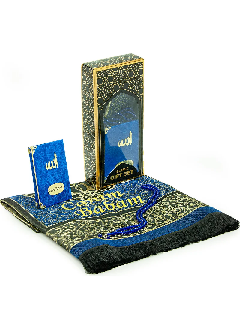 İhvan Online Ihvan Online Father's Day Prayer Rug Set with Prayer Beads and Yasin Book Personalized Blue