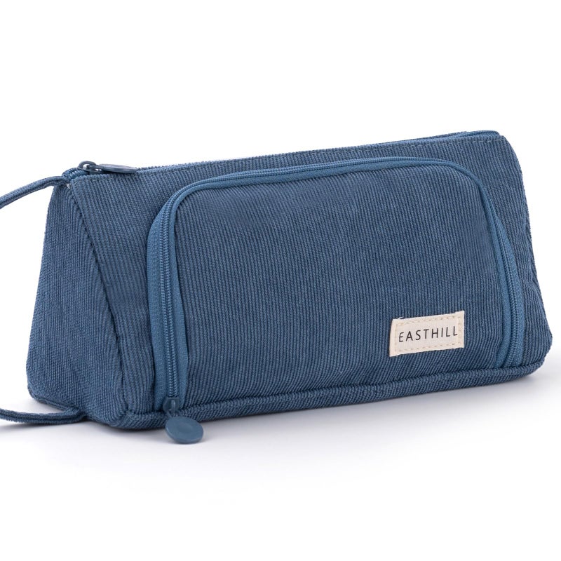 EASTHILL Big Capacity Pencil Case Canvas High Storage Pouch Marker Pen Case Simple Stationery Bag School College Office Organizer for Teens Girls Adults Student-Blue - Image 1