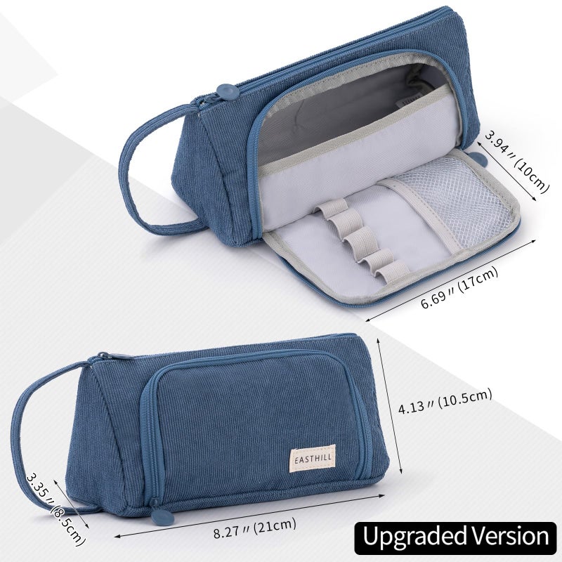EASTHILL Big Capacity Pencil Case Canvas High Storage Pouch Marker Pen Case Simple Stationery Bag School College Office Organizer for Teens Girls Adults Student-Blue - Image 4