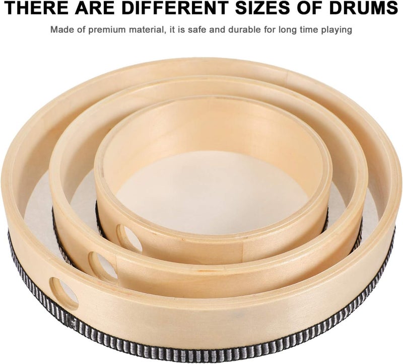 راحة طقم طبول يدوية مكون من 3 قطع - إطار خشبي - دف - آلات إيقاعية مع 3 عصي طبول للأطفال - Image 3