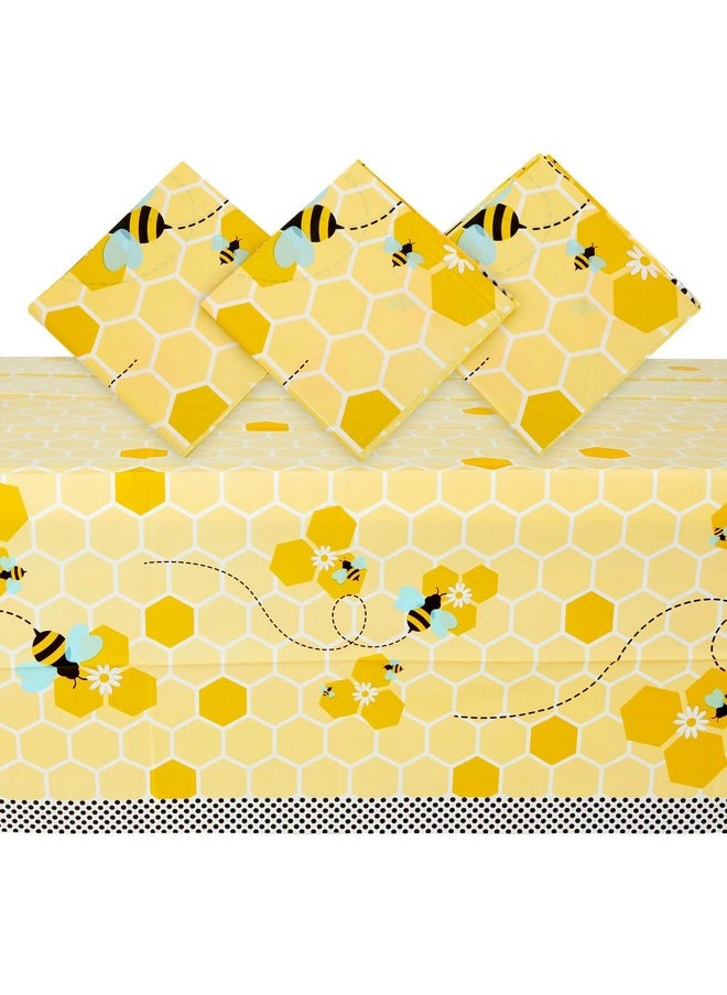 Blue Panda - 3 Pack Bee Tablecloth For Kids Birthday Party Baby Shower Bumble Bee Gender Reveal Decorations (54 X 108 In) - Image 1
