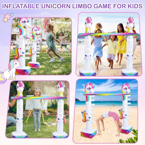 Poen 63 Unicorn Inflatable Limbo Game for Kids Adults Fun Rainbow Blowup Unicorn Party Decor Game Toy for Birthday Pool Water Field Day Outdoor Yard Carnival Activity Indoor Pump Not Included - Image 5