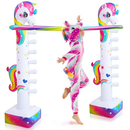 Poen 63 Unicorn Inflatable Limbo Game for Kids Adults Fun Rainbow Blowup Unicorn Party Decor Game Toy for Birthday Pool Water Field Day Outdoor Yard Carnival Activity Indoor Pump Not Included - Image 1