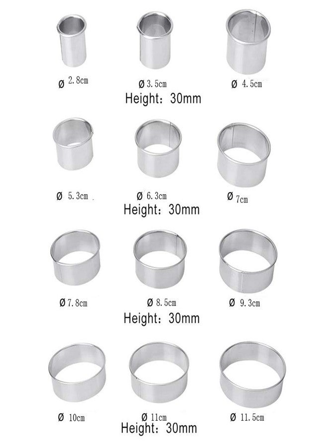CHYIR 304 Stainless Steel Cookie Cutters Mousse Circle Round Cake Donut Fondant Pastry Mold Baking Tools12 Piece Set - Image 2