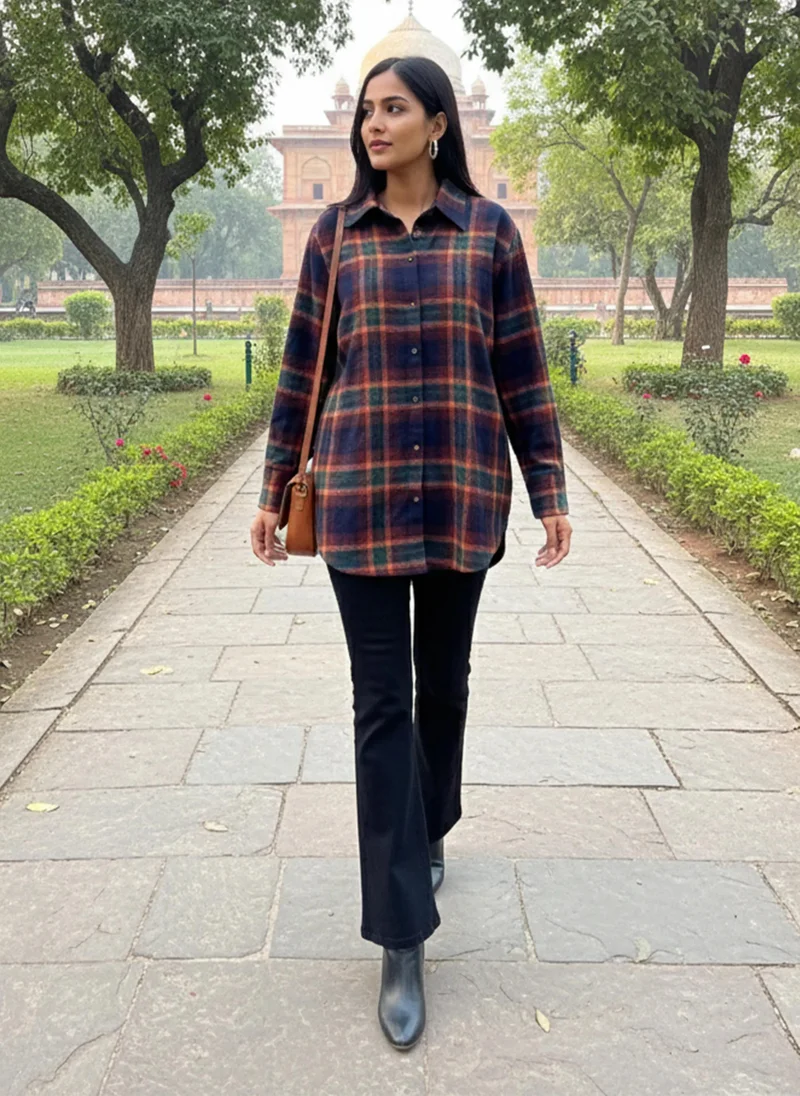 trueBrowns trueBrowns Navy Check Woollen Shirt Top