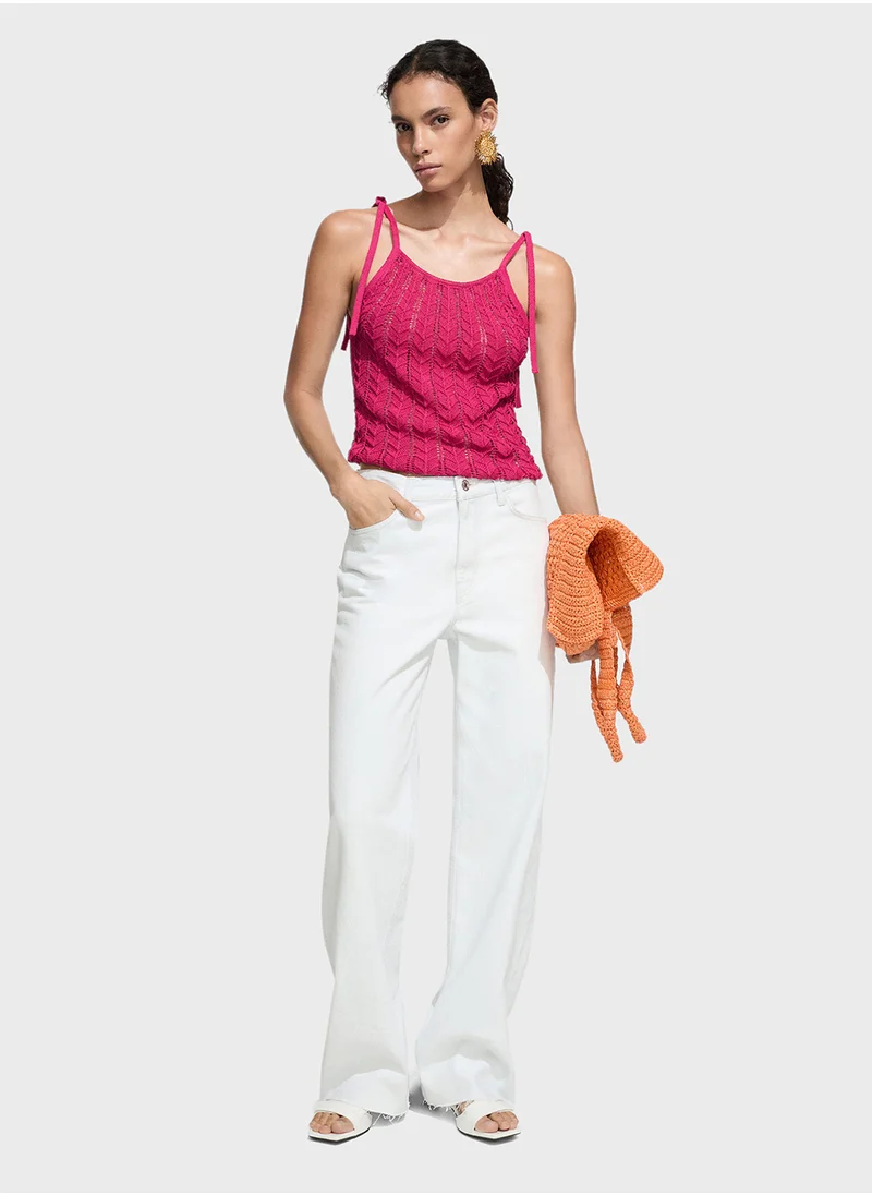 MANGO Openwork Knitted Top With Bows