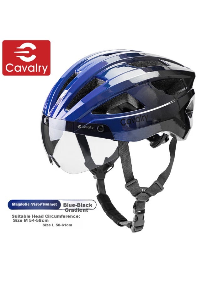 Cavalry Magnetic Visor Bicycle Helmet For Men And Women, Mountain Road Cycling Safety Cap, Blue Black Size M