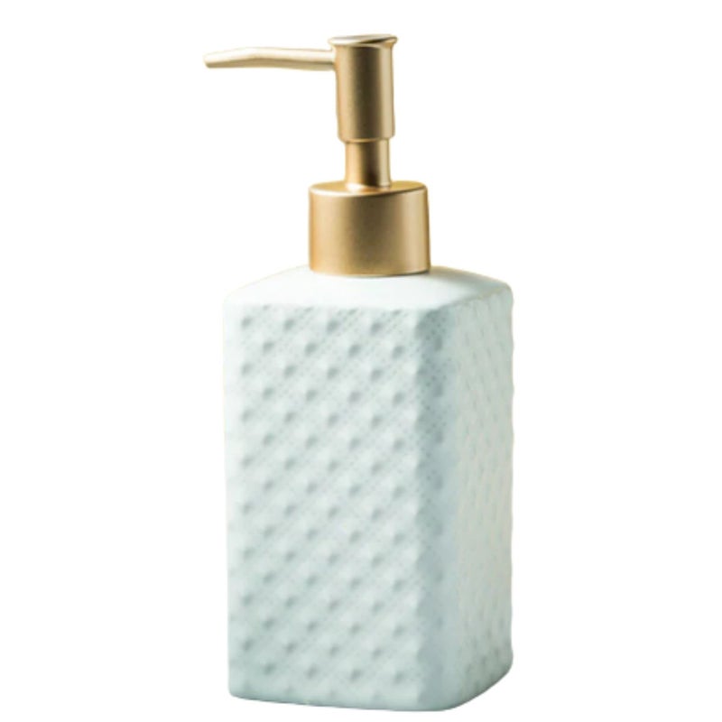 FabSeasons Ceramic Soap Dispenser with Gold top for Kitchen/Bathroom, Ideal Bathroom Accessory, Practical & Decorative Tabletop Soap Dispenser, 350ML - Image 1