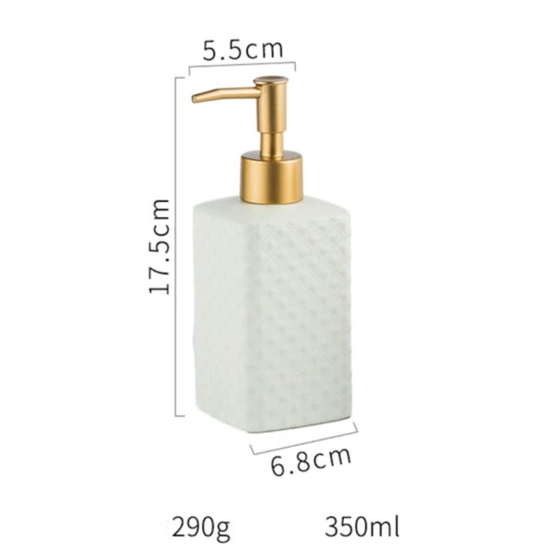 FabSeasons Ceramic Soap Dispenser with Gold top for Kitchen/Bathroom, Ideal Bathroom Accessory, Practical & Decorative Tabletop Soap Dispenser, 350ML - Image 4