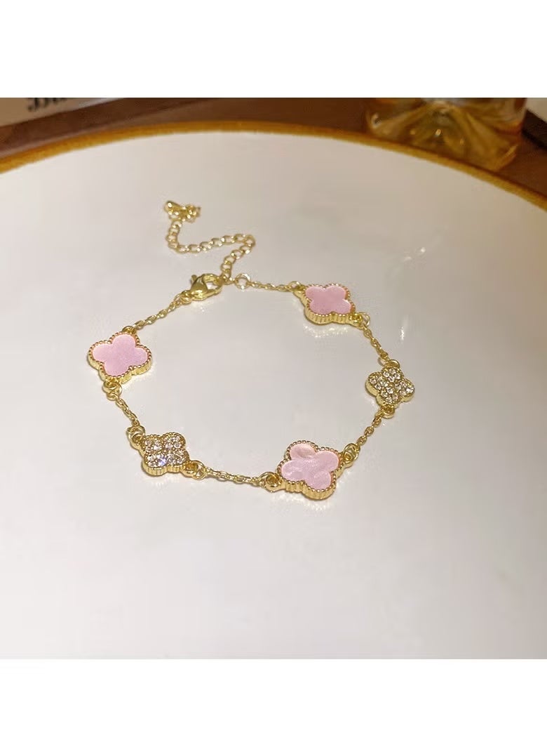 Beauenty Gold plated zirconia flower mica bracelet high class sweet daily versatile