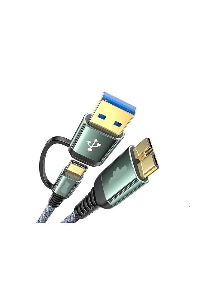 10Gbps Micro B to USB A/C External Hard Drive Cable – 3.3FT Nylon Braided, Compatible with Seagate, WD, Toshiba, MacBook, Camera - Image 1