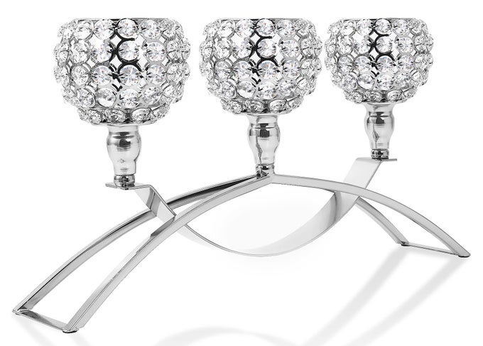 SILVER BLING CRYSTAL CANDLE HOLDER 3 WICK UNIQUE VOTIVE TEA LIGHT CANDLE HOLDERS CENTERPIECE TABLE DECORATIONS FOR DINING ROOM LIVING ROOM DECOR HOUSEWARMING PARTY SILVERTALL 86