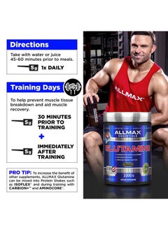AllMax Nutrition L - Glutamine Powder, Muscle Recovery Formula, Gluten Free, Vegan, 400 Grams  - Image 3