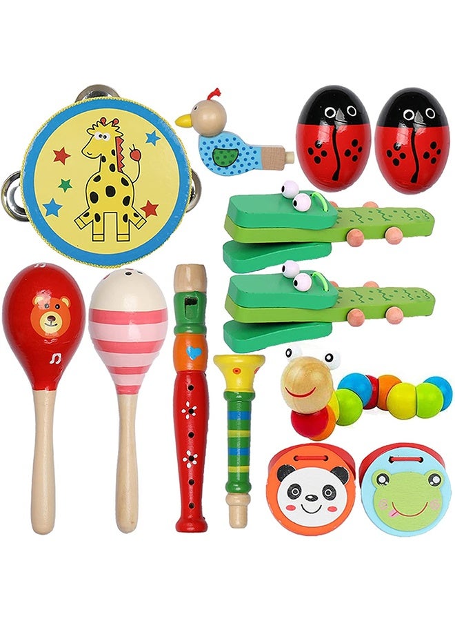 13pcs/Set Kids Musical Instruments Toys with Carry Bag Wooden Percussion Instruments Early Education Gifts for Toddlers Children - Image 1