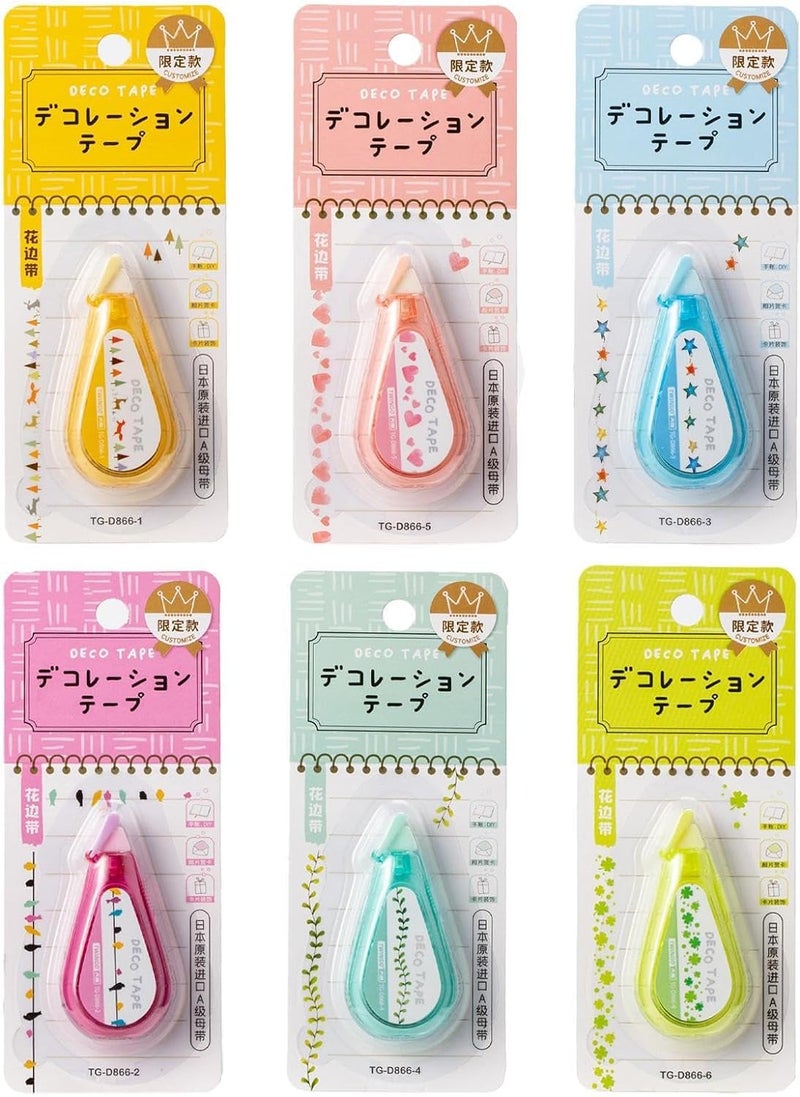 worison 6pc Lace Decoration Cute Designs Correction Tape Colorful Decoration Tape Pen Colorful Pattern Set - Image 1
