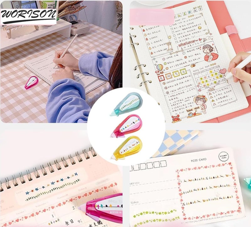 worison 6pc Lace Decoration Cute Designs Correction Tape Colorful Decoration Tape Pen Colorful Pattern Set - Image 4